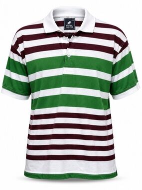 Pacific Polo Club Men’s XL Polo Shirt Striped Green Maroon White Cotton Blend